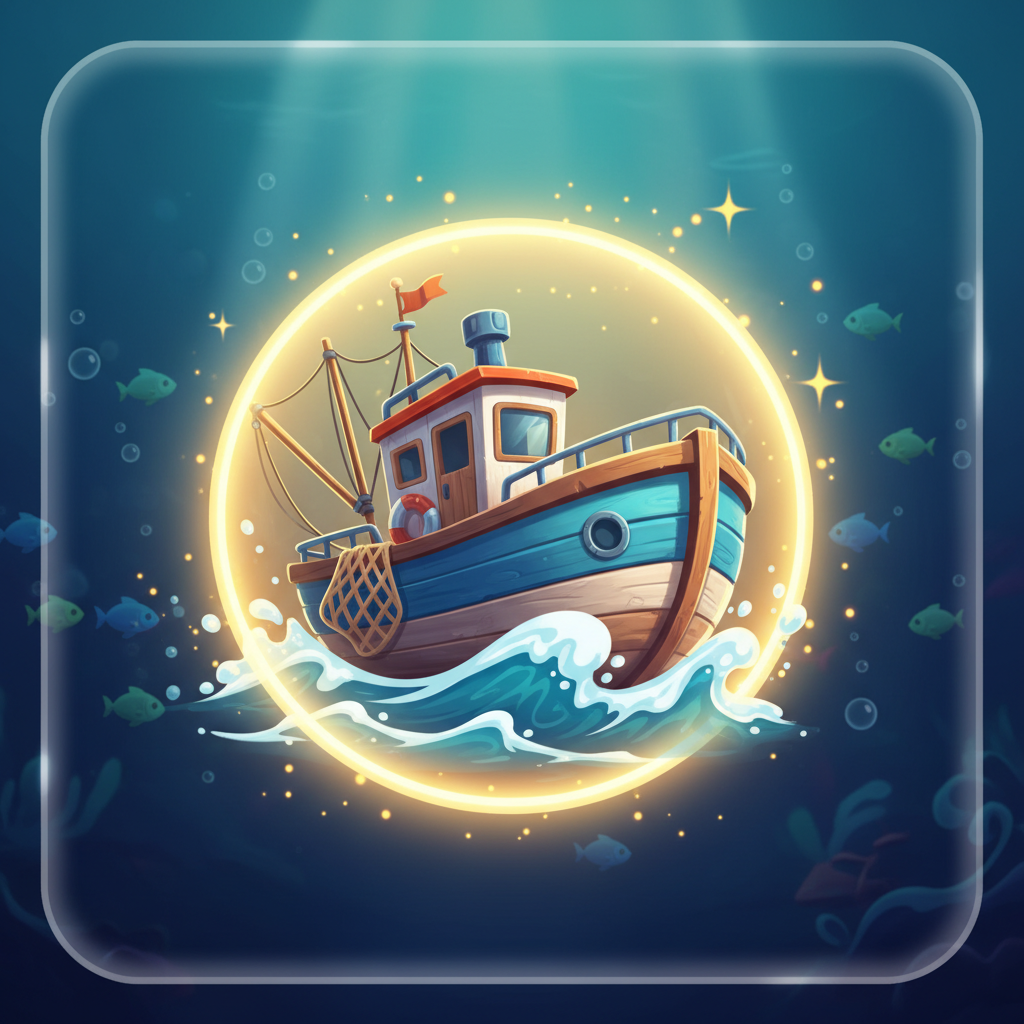 Fishin' Frenzy Fishing Boat Scatter symbol with golden glow that triggers the Free Games bonus round